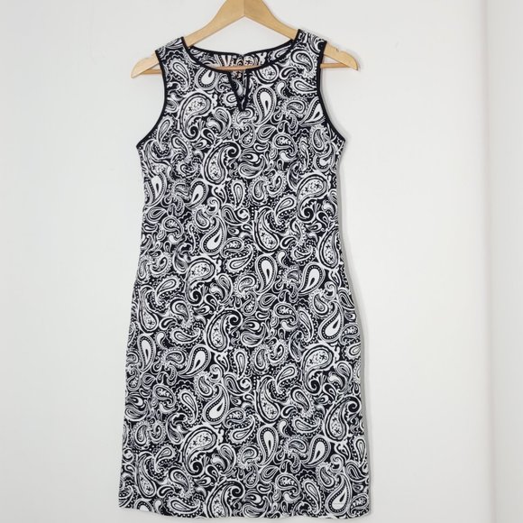 Talbots Women's Black & White Paisley Cotton Sleeveless Dress Pockets 6 Petite - Picture 1 of 11